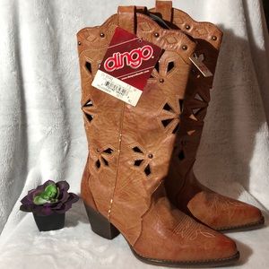 Tan cutout cowboy boots